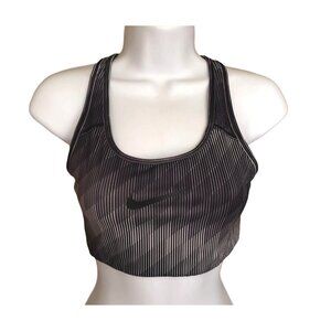 Nike Dri-Fit S Sports Bra Blk/ White Striped Swoosh Racerback Hi Impact Athletic